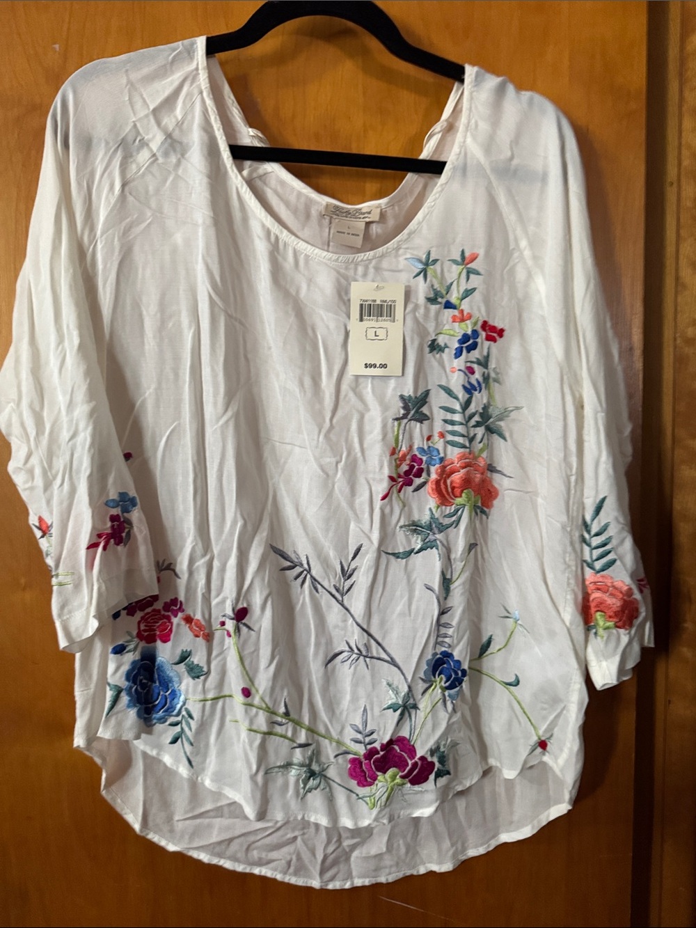 Lucky Brand White Embroidered Floral Tunic